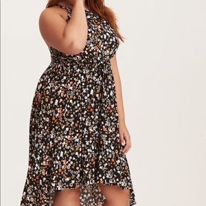 Torrid Black & Ditsy Floral Hi-Lo Challis Dress